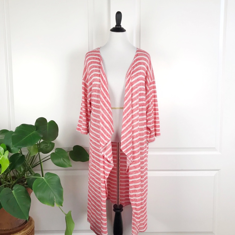 Lularoe Red and White Striped Knitted Duster